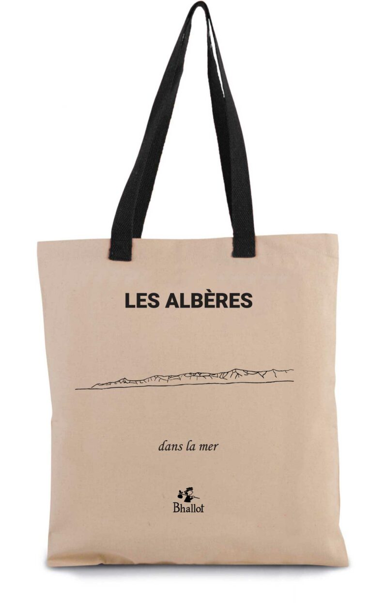 sac tote bag en coton et anse noir avec dessin des albères catalan